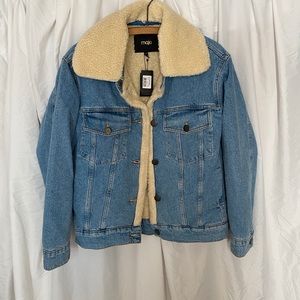 Maje Shearling Denim Jacket